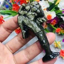 Natural Gold Obsidian Carved Quartz China Monk Crystal Skull Reiki Healing 1pc