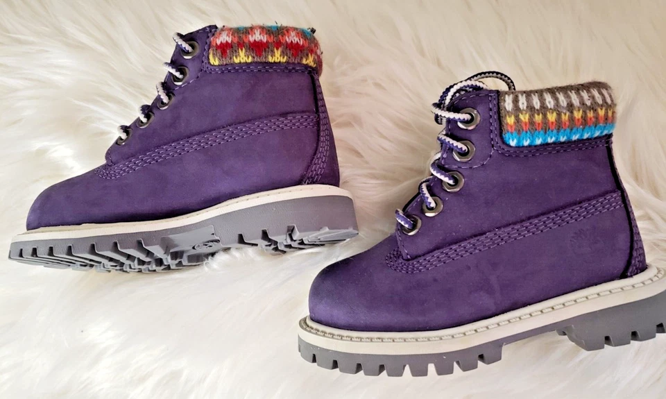 ¡COMO NUEVO! TIMBERLAND Cuero Nobuck Juvenil 5 Impermeable Exterior Botas Púrpura 9585R Foto 4 de 4
