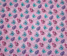 Laurie Campbell "CHARMS" Turquoise Pink Purple Butterflies Fabric 22" L x 44" W