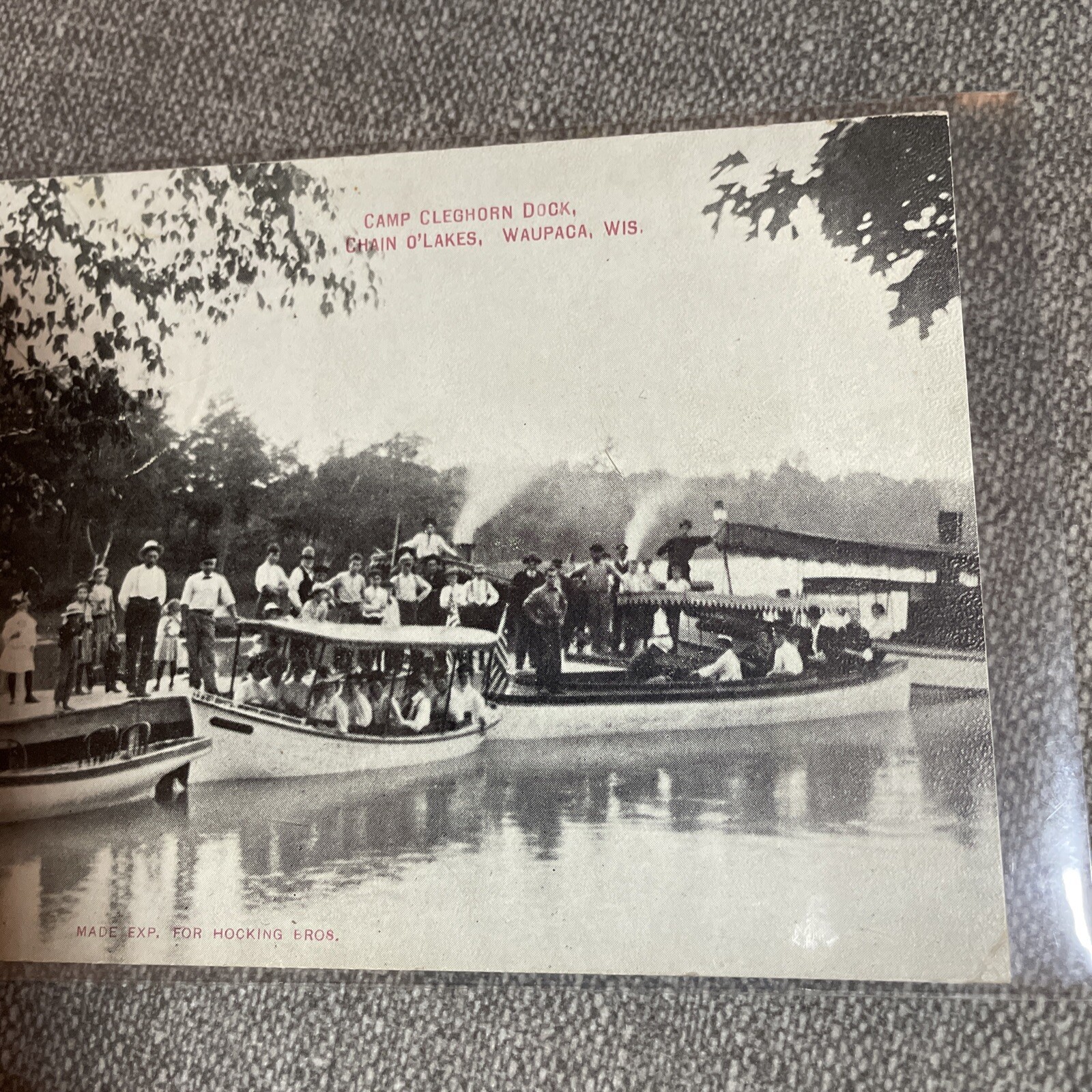 Waupaca WI Camp Cleghorn Dock Boats People Chain O Lakes Postcard