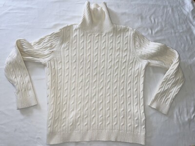 Charter Club Women's Cable Knit Turtleneck Sweater Size L Cotton Ivory  White