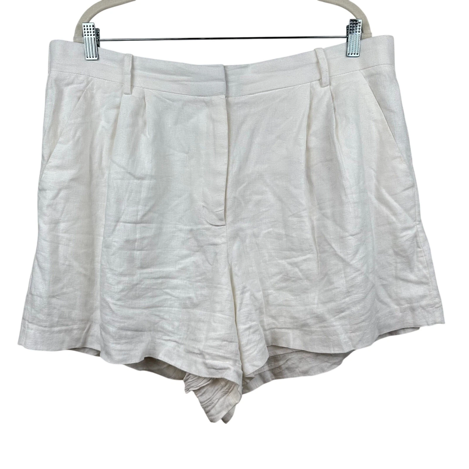 Abercrombie & Fitch Women's Curve Love Linen Blend High Rise Shorts White 18
