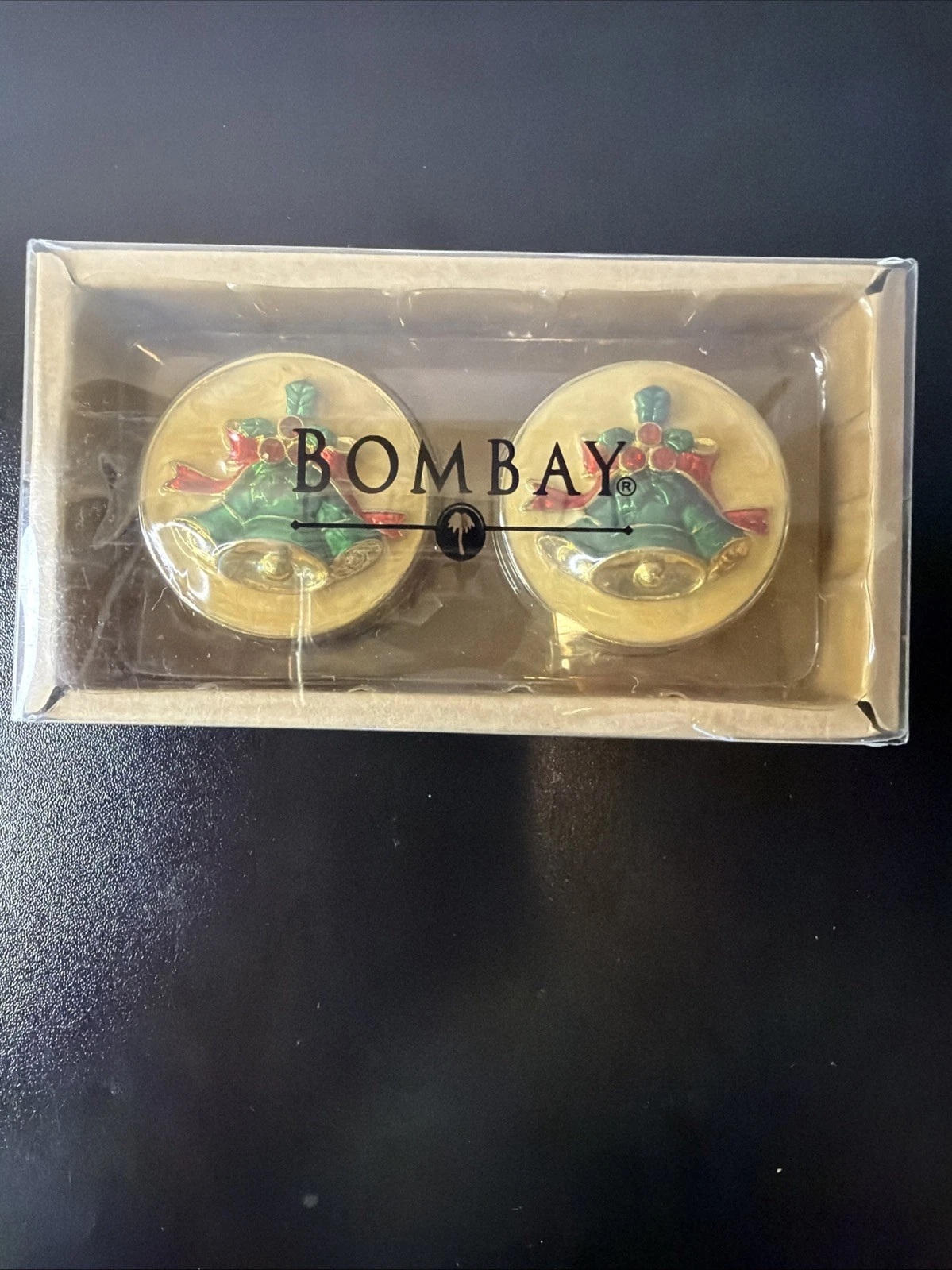 Vintage Bombay Company Enamel Holiday Bell Trinket Box Tealight Holder Set of 2