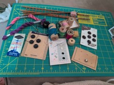 Vintage Lot Of Buttons Wood Spool And Sewing Threads