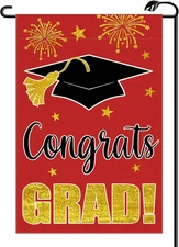 Graduation Diploma Cap Congrats Grad Garden Flag 12X18 Inch Vertical Double Side