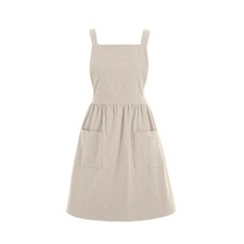 Cotton Linen Pinafore Apron Dress for Women with Pockets Cute Art Chef Aprons fo