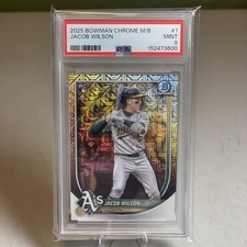Jacob Wilson 2025 Bowman Chrome #1 Mega Refractor RC PSA 9 Athletics Rookie
