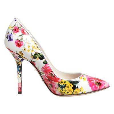 Dolce & Gabbana フラワー装飾ハイヒール　352/1 イタリア製 DOLCE & GABBANA Shoes White Floral Leather High Heels Pumps EU35