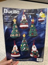 Bucilla Christmas Felt Appliqu  Santa and Tree Cones Kit 83412 6 Ornaments VTG