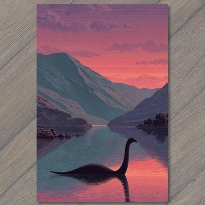 STICKER Loch Ness Monster Lake Sunset Mountains Pink Sky Cryptid Water