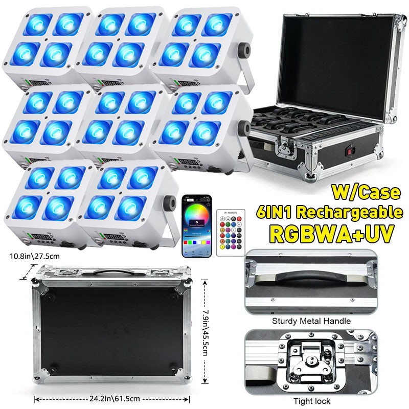 10X 4X25W RGBWA+UV Stage Par Light Rechargeable Wireless Battery Uplight DMX APP