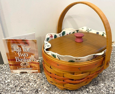 Longaberger 1999 Mother s Day Tea for Two Basket Floral Liner Protector & Lid