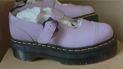 Dr. Martens Addina Flower Buckle Leather Platform Shoes in Lilac