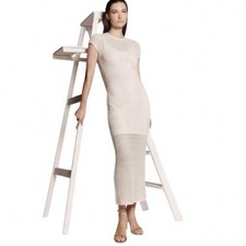 House of Harlow 1960 Cream Pointelle Knit Maxi Dress Short Sleeve Side Slit XS