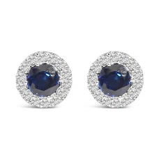 14K White Gold 3.0 Cttw Lab-Grown Blue Diamond Halo Stud Earrings