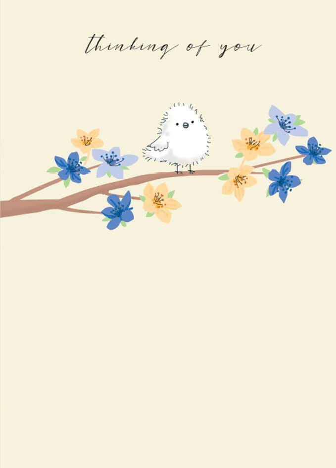 Thinking of You Card Just to Say Bird Blossom Floral - Cute Design Greeting Card