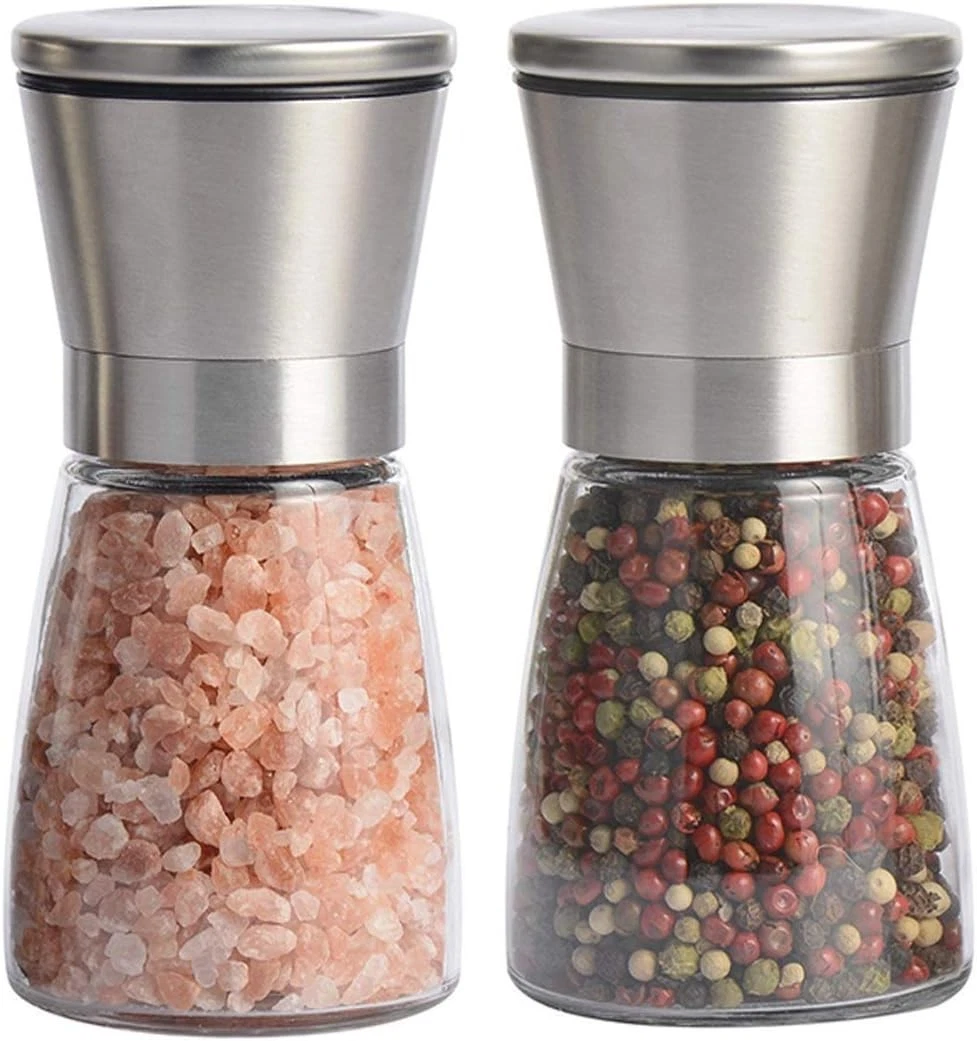 Salt and Pepper Grinder Set of 2, Premium Stainless Steel Spice Mill with Adjust