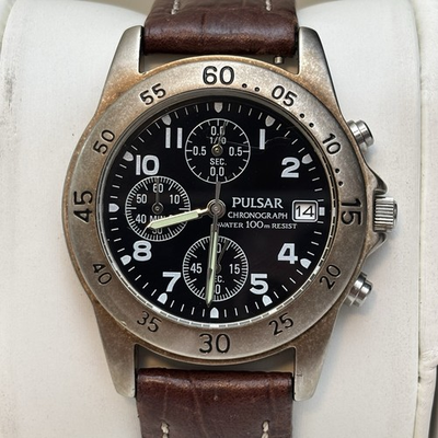 #ad Vintage Pulsar Chronograph Watch Men 39mm Steel Date V657 X017 New Bat $89.99