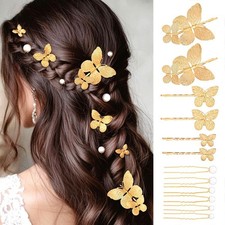 Formery Gold Butterfly Hair Clip Accessories Wedding Pearl Hair Pins for Wome...