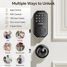 Keyless Entry Door Lock with Handle Wi-Fi Door Locks for Front Door Anti-Peep...