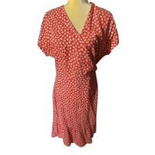 Old Navy Wrap Dress Women’s 12 Tall Linen Blend  Red Floral Cottagecore prairie