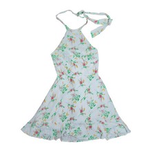 Lulus Dress Womens Size XS White Pink Floral Halter Tie Neck Sleeveless