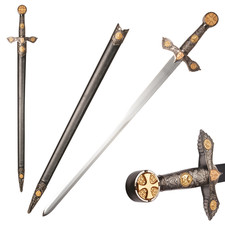 Medieval Stainless Steel Red Cross Crusader Knight Templar Sword for Cosplay