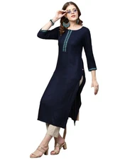 GoSriKi Women's Cotton Blend Solid Straight Kurta (Kissa-GS)