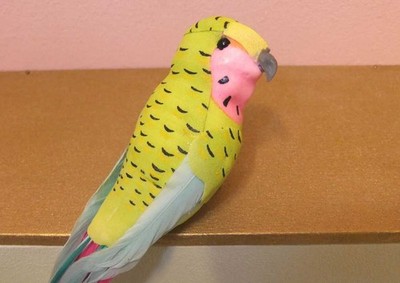   Deko-Wellensittich   Vogel auf Klammer, bunt, gelb, farbenfroh, Zierde