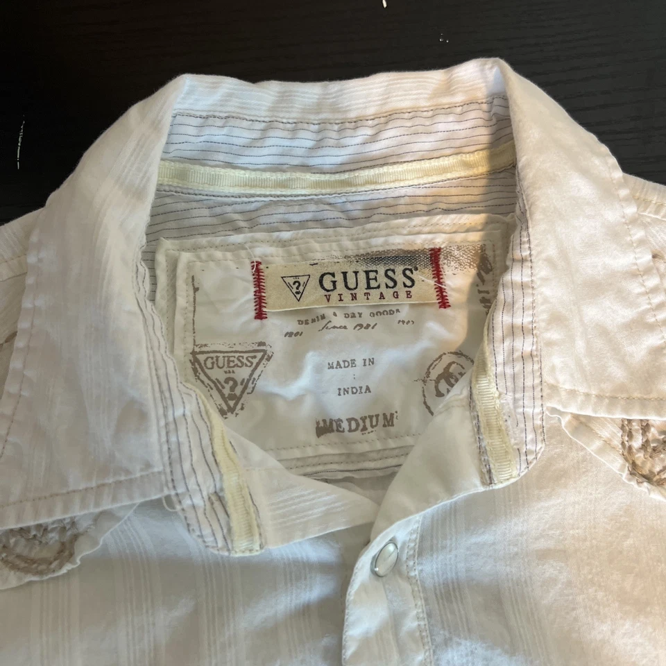 Guess Western Slim Fit рубашка мужская средний белый жемчуг Snap сплетенный узор винтажный - Изображение 2 из 4