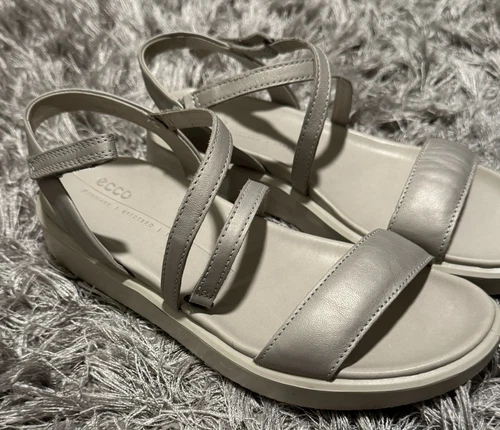 Sandali donna ecco flowt lx comodi in pelle con cinturino incrociato droide grigio argento 6