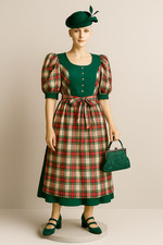 Vintage Dirndl Isola Gr. 38 40 Seide kariert Schürze Puffärmel Trachtenkleid