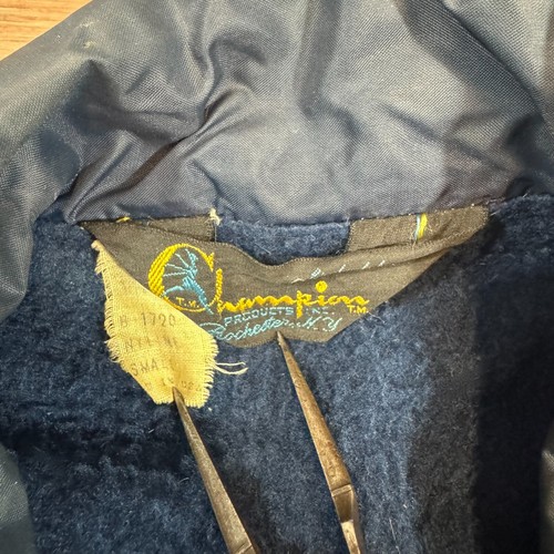 Vintage 50er 60er Champion Running Man NOTRE DAME Fleece gefütterte Trainerjacke blau USA - Bild 9 von 10