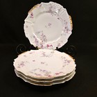 Limoges Elite Bawo Dotter 4 Luncheon Plates 8 5/8" Roses Daisies Gold 1896-1900