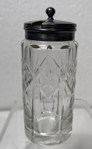 Antique - Vintage Mustard Jar Cut Glass with EPNS Hinged Lid 4" Tall - Picture 2 of 7