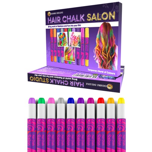 Desire Deluxe Hair Chalk for Girls Makeup Kit of 10 Temporary Colour Pens Gif - Picture 2 of 5