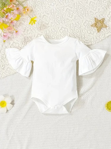 Body mameluco blanco liso manga volantes bebé niña 12-18 meses