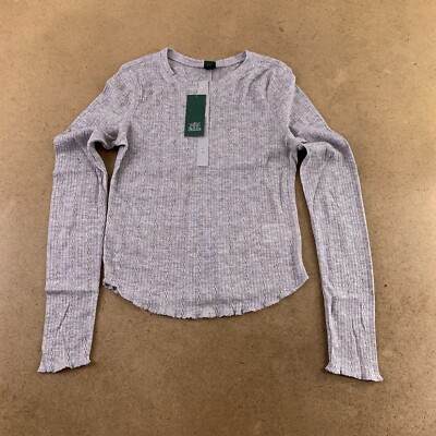 Wild Fable Women's Size Medium Heather Gray Long Sleeve Round Hem Henley Tee NWT