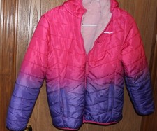 Eddie Bauer Girls M 10/12 Reversible Puffer Fleece Jacket Hood Ombr Pink Purple