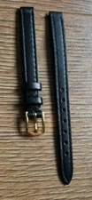 8mm VINTAGE APOLLO GENUINE CALF LEATHER STITCHED BLACK WATCH STRAP GOLD BUCKLE..