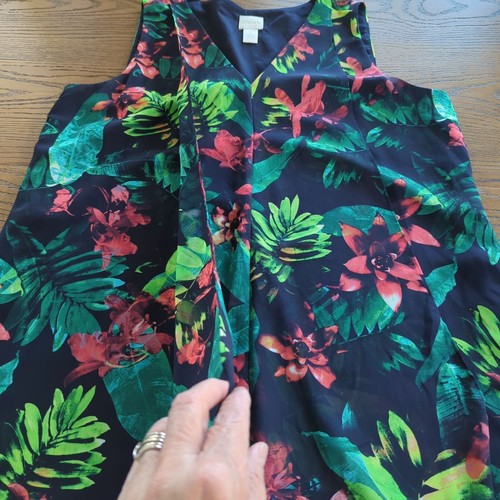 Chico's sleeveless asymmetrical abstract floral leaves summer dress sz 1 sz 8 - Picture 19 of 24