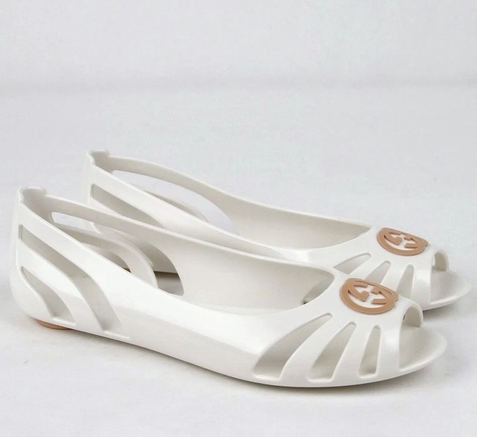 Gucci Niños Biodegradable Blanco Goma GG Ballet Plano 340772 9070 Foto 2 de 4