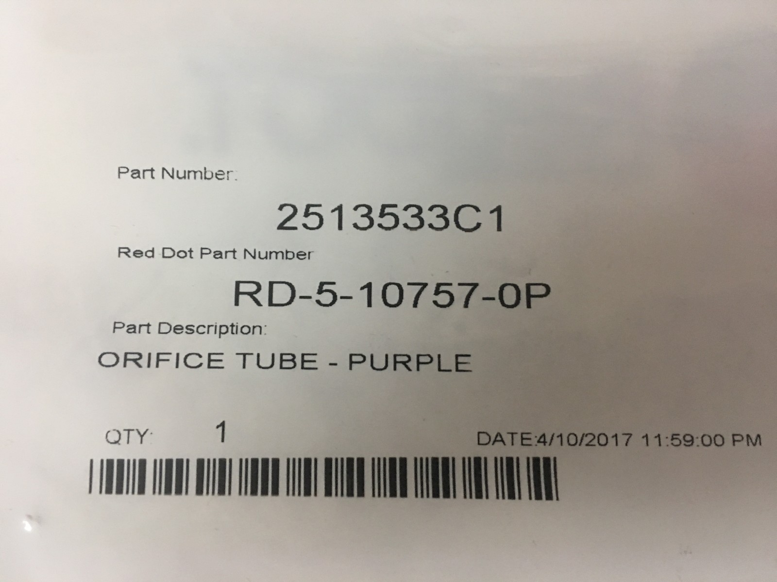 Purple Orifice Tube for International 2513533C1 Ref. Red Dot RD5