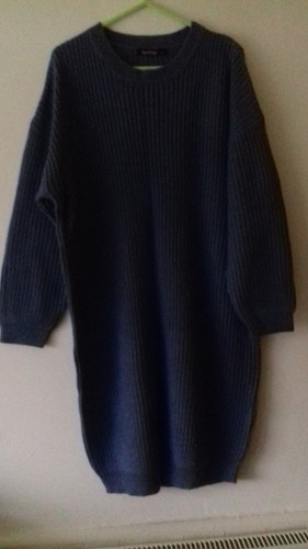 Boohoo Ladies Blue / Grey Long Line Thick Knit Jumper - Size L - Picture 3 of 5