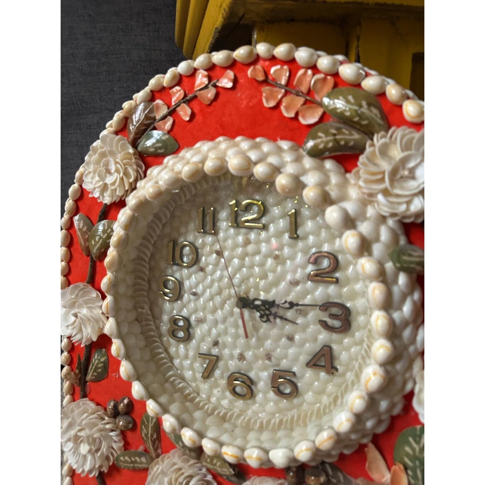 Seashell Wall Clock large red rare unique handmade sheng bang 24” large boho sea - Image 4 of 4