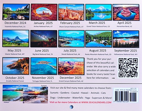CALENDARIO DE PARED PARQUES NACIONALES 2025 Yellowstone Teton Arcadia Yosemite Bryce ¡Bonito! - Imagen 2 de 2
