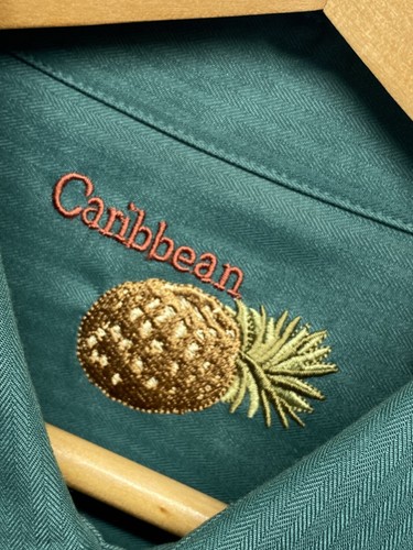 Mens Hawaiian Shirt XL Caribbean Embroidered Pineapple Beachwear Rayon Polyester - Picture 3 of 9