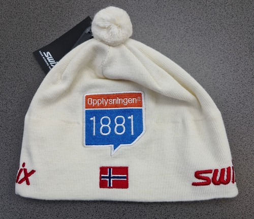 SWIX White Ski Beanie Hat Biathlon Cross Country Norway Flag Unisex Size 56 - Picture 3 of 12