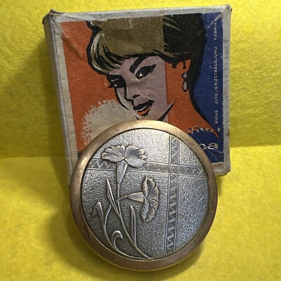 Vintage USSR Bourjois Powder Compact Mirror Square  Box gold Plated #000028