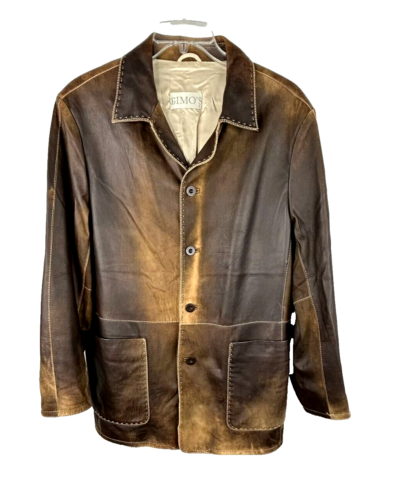 Gimo'a Men's Italian Brown Leather Button Up Jacket